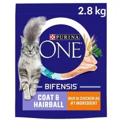 Purina ONE Adult Coat & Hairball Chicken & Whole Grains Dry Cat Food 2.8kg
